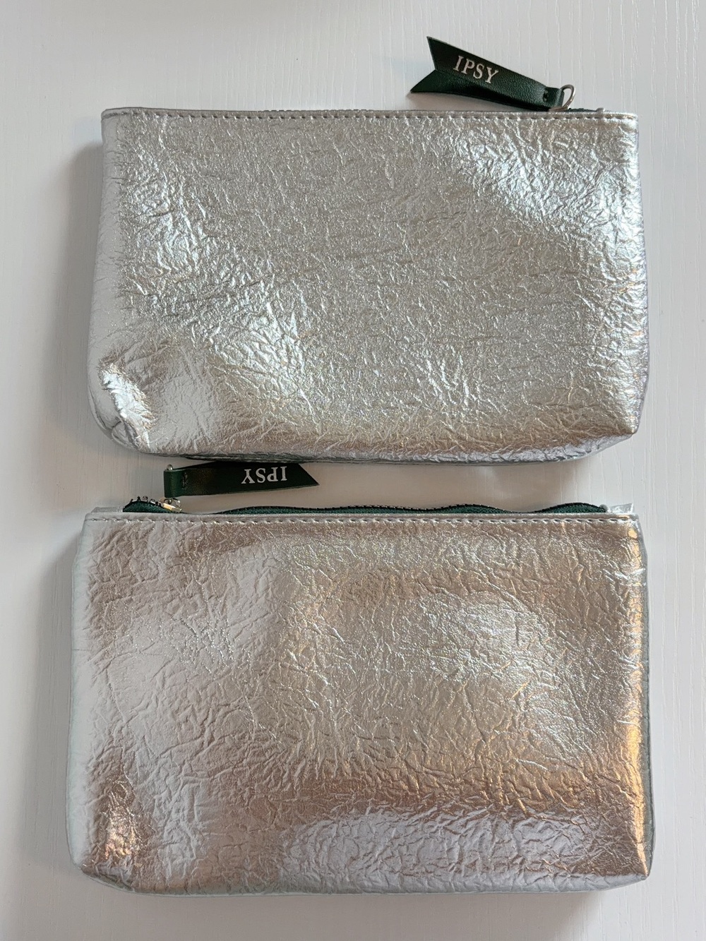 ipsy Metallic Silver Cosmetic Bag Makeup Pouch - Set of 2